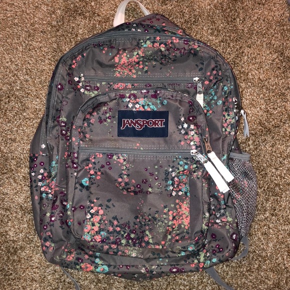jansport gray floral backpack